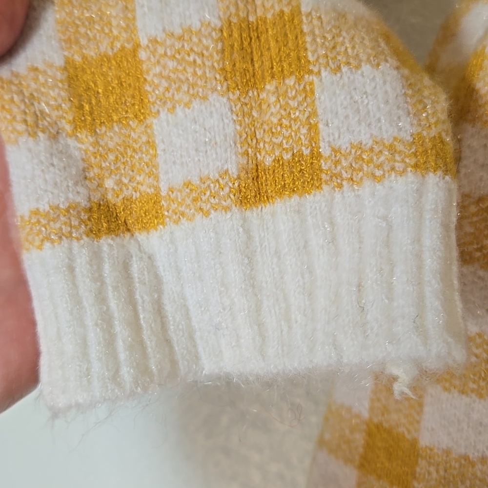 Vintage 60s Yellow Gingham Mandarin Collar Sweater - Picture 6 of 8